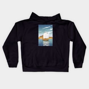 Boat Transporting Rocks at Bingo by Kawase Hasui Kids Hoodie